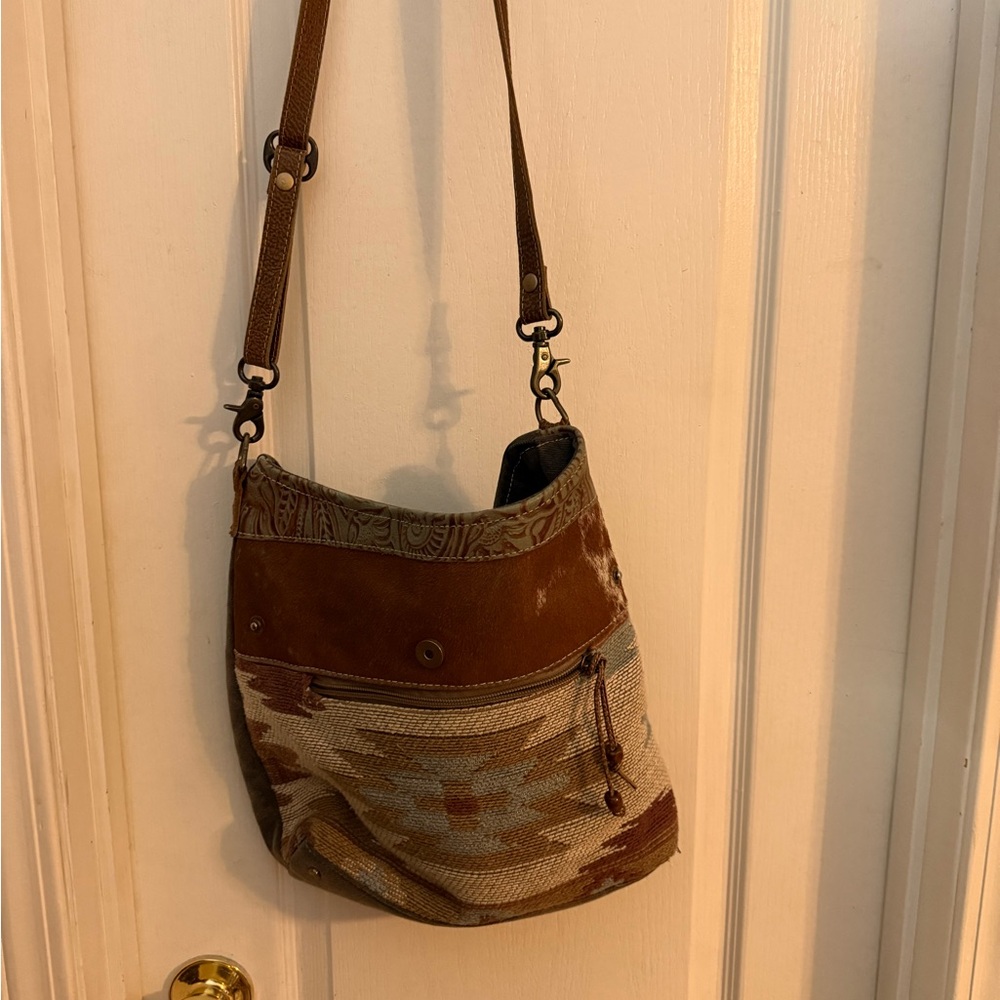 Myra Bag Brown and Tan Patterned Crossbody